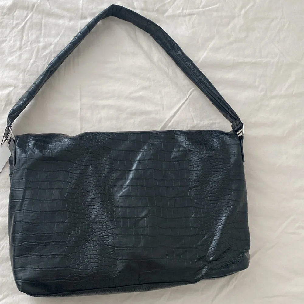 Zara Vegan Leather Black Croc Tote Bag New - Picture 11 of 11